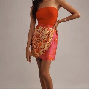 FARM Rio for Anthropologie Silk Wrap Skirt with Banana Print (NWT)